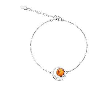 Rhodium Plated Silver Bracelet with Amber