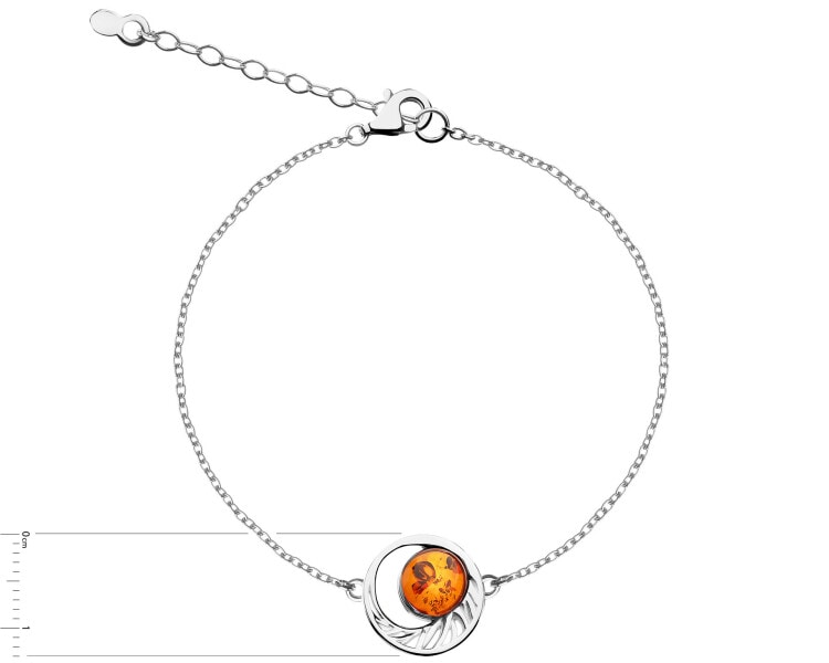 Rhodium Plated Silver Bracelet with Amber