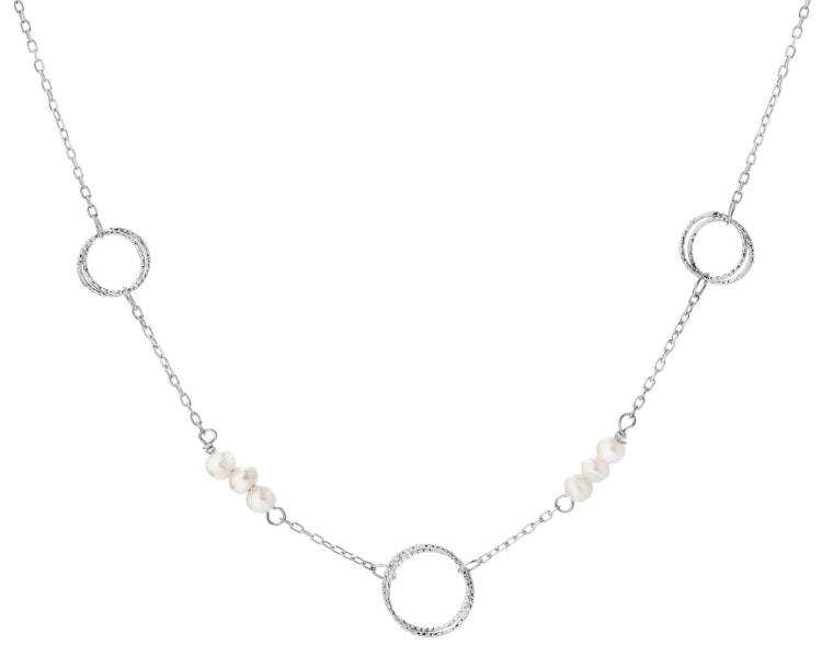 Rhodium Plated Silver Necklace with Pearl