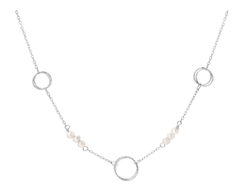 Rhodium Plated Silver Necklace with Pearl