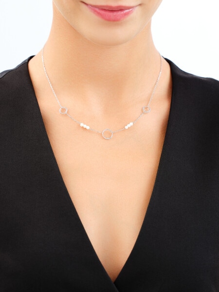 Rhodium Plated Silver Necklace with Pearl