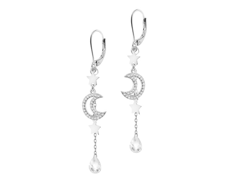 Rhodium Plated Silver Dangling Earring with Cubic Zirconia