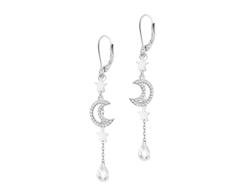 Rhodium Plated Silver Dangling Earring with Cubic Zirconia