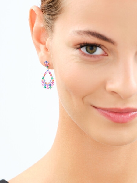 Rhodium Plated Silver Dangling Earring with Cubic Zirconia