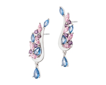 Rhodium Plated Silver Dangling Earring with Cubic Zirconia