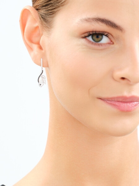 Rhodium Plated Silver Dangling Earring with Cubic Zirconia