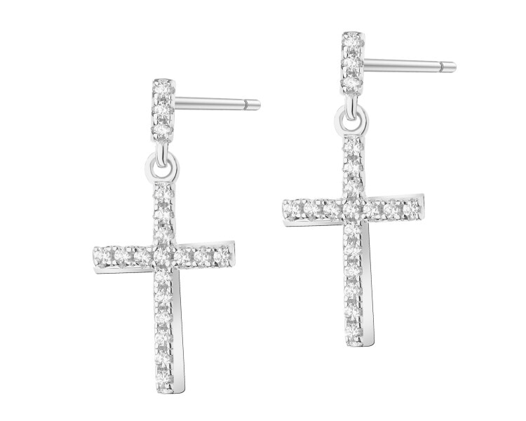 Rhodium Plated Silver Dangling Earring with Cubic Zirconia