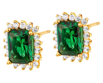 14 K Yellow Gold Earrings with Synthetic Emerald