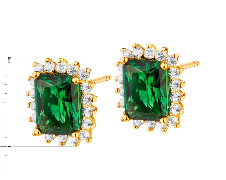 14 K Yellow Gold Earrings with Synthetic Emerald