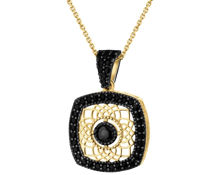 333 Yellow Gold/Black Rhodium Pendant with Cubic Zirconia