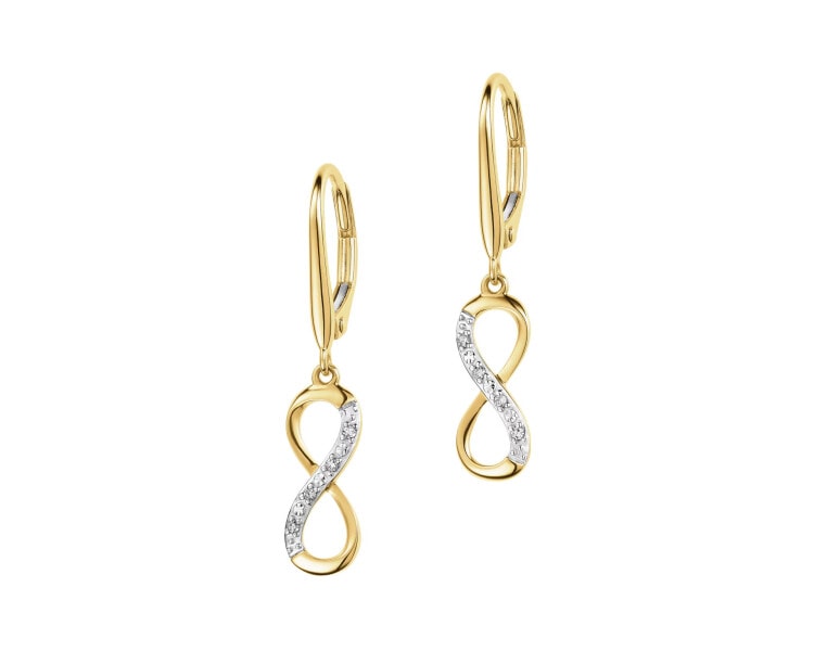 9 K Rhodium-Plated Yellow Gold Dangling Earring with Diamonds - 0,03 ct - fineness 14 K