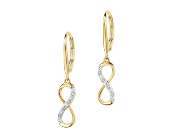 9 K Rhodium-Plated Yellow Gold Dangling Earring with Diamonds - 0,03 ct - fineness 14 K