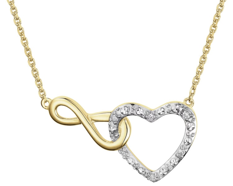 9 K Rhodium-Plated Yellow Gold Necklace with Diamonds - 0,02 ct - fineness 14 K