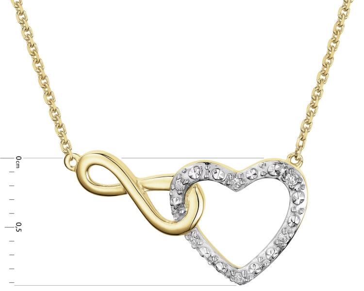 9 K Rhodium-Plated Yellow Gold Necklace with Diamonds - 0,02 ct - fineness 14 K