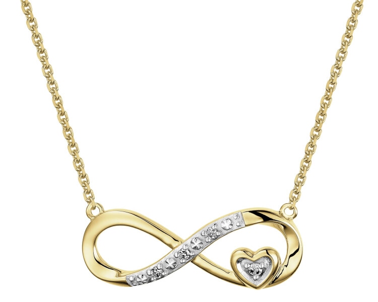 9 K Rhodium-Plated Yellow Gold Necklace with Diamonds - 0,01 ct - fineness 14 K