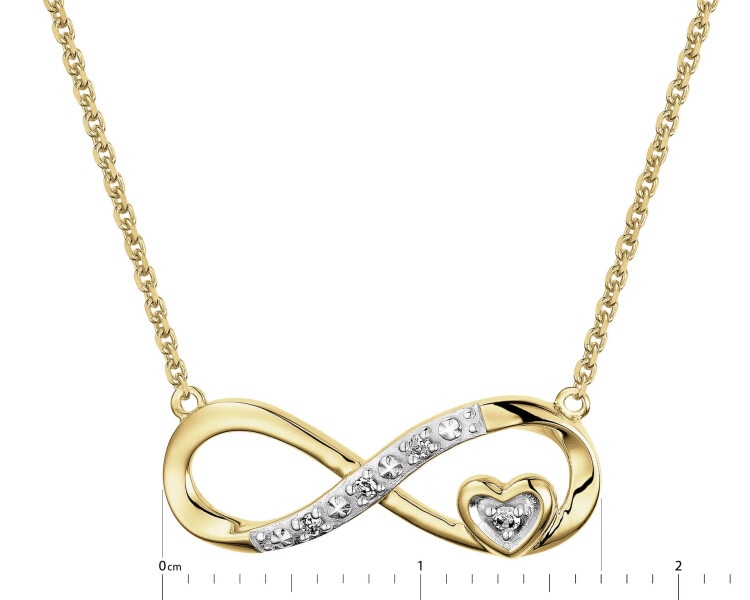 9 K Rhodium-Plated Yellow Gold Necklace with Diamonds - 0,01 ct - fineness 14 K