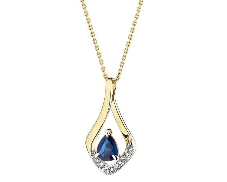 9 K Rhodium-Plated Yellow Gold Pendant with Diamonds - fineness 14 K