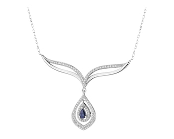 14 K Rhodium-Plated Yellow Gold Necklace with Diamonds - fineness 14 K