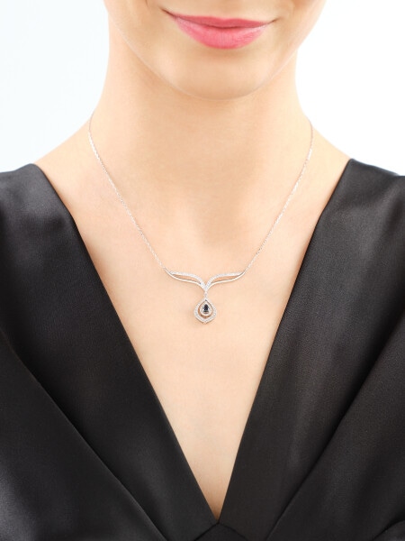14 K Rhodium-Plated Yellow Gold Necklace with Diamonds - fineness 14 K