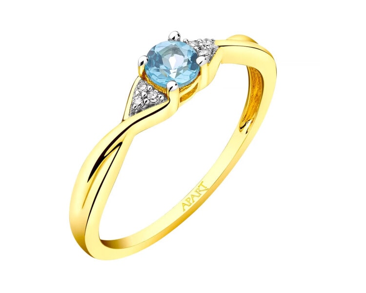 9ct Yellow Gold Ring with Diamonds - fineness 14 K