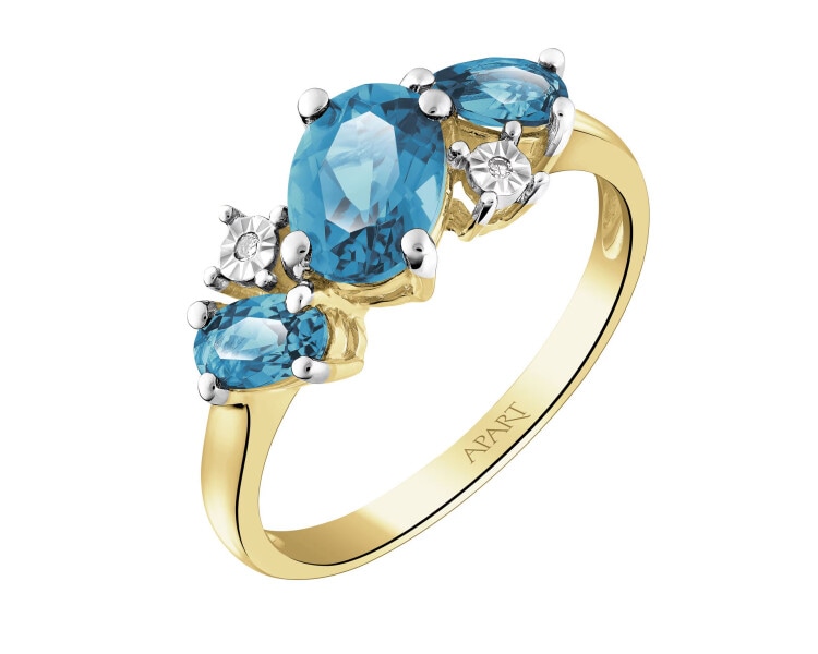 Zlatý prsten s diamanty a topazy London Blue - ryzost 585