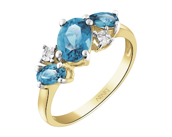 Zlatý prsten s diamanty a topazy London Blue - ryzost 585