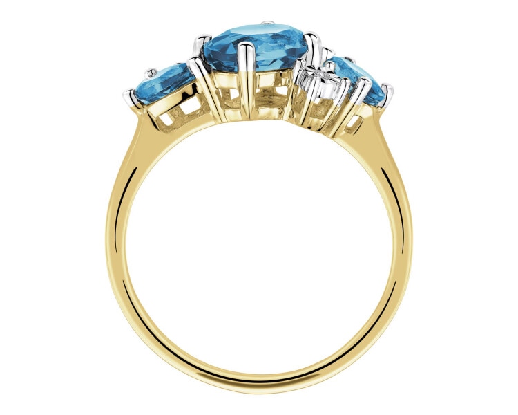 9 K Rhodium-Plated Yellow Gold Ring with Diamonds - fineness 14 K