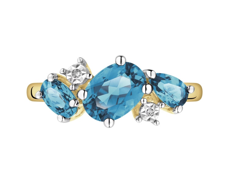 Zlatý prsten s diamanty a topazy London Blue - ryzost 585