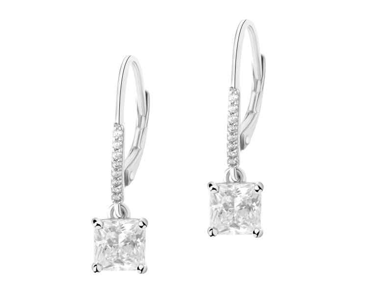 Rhodium Plated Silver Dangling Earring with Cubic Zirconia