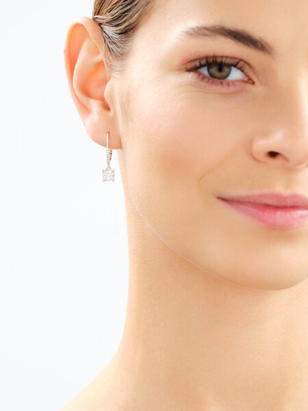 Rhodium Plated Silver Dangling Earring with Cubic Zirconia