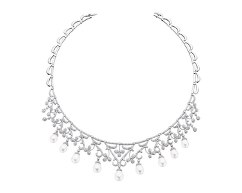 White gold necklace with brilliants and pearls 9,28 ct - fineness 18 K