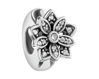 Rhodium-Plated And Oxidized Silver Stopper Bead with Cubic Zirconia