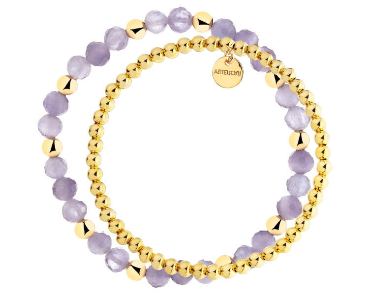 Gold-Plated Brass Bracelet with Cat's Eye Effect Gemstone