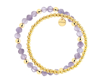 Gold-Plated Brass Bracelet with Cat's Eye Effect Gemstone