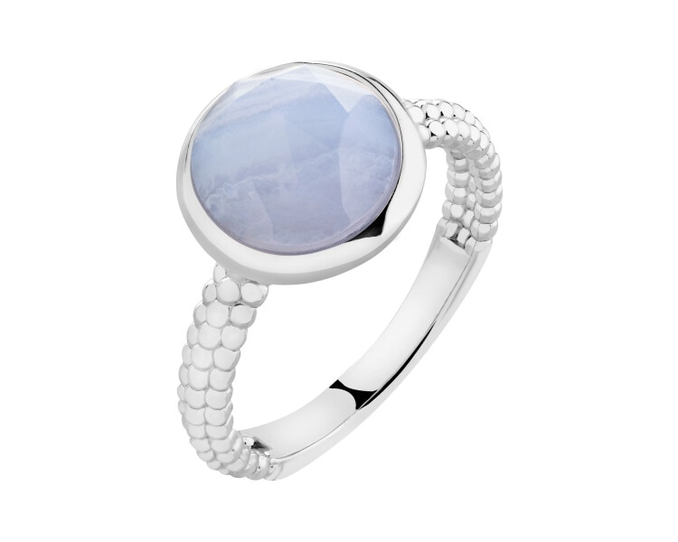 Rhodium-Plated Brass Ring with Agate