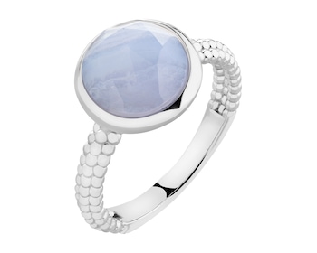 Rhodium-Plated Brass Ring with Agate