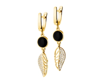 Gold-Plated Brass, Gold-Plated Silver Dangling Earring with Agate