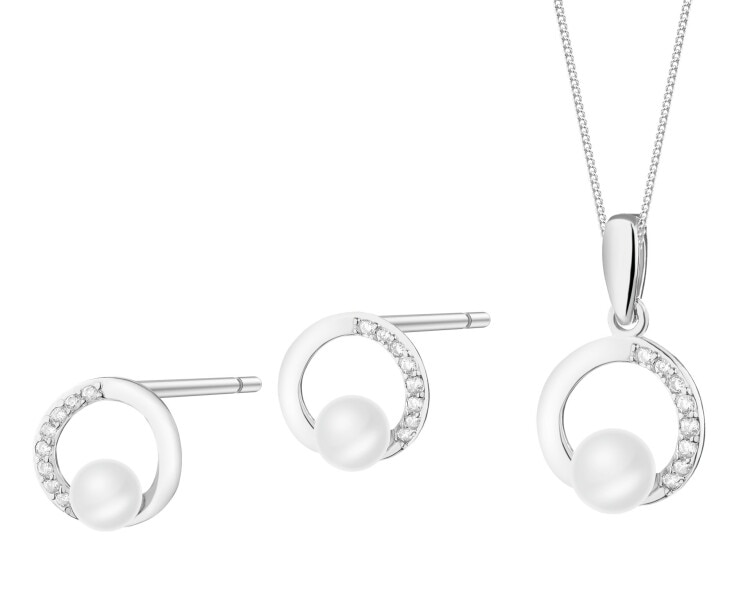 Rhodium Plated Silver Set with Pearl