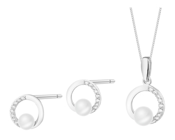 Rhodium Plated Silver Set with Pearl