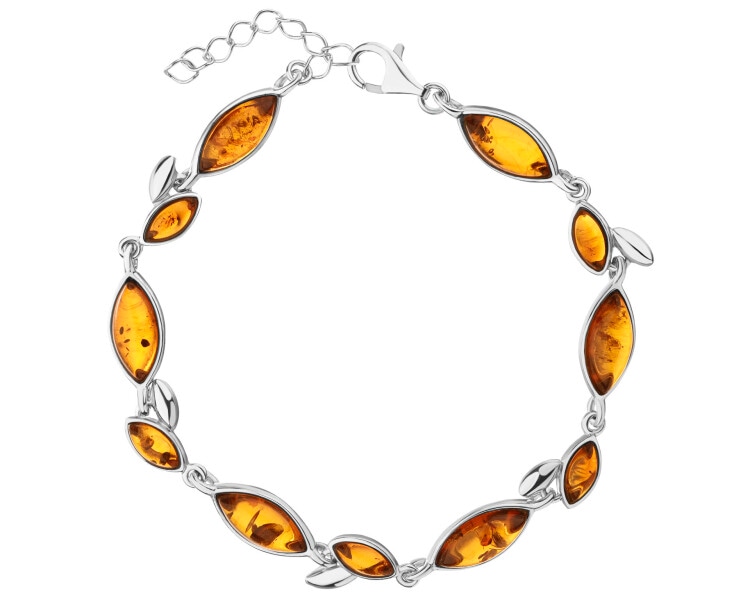 Rhodium Plated Silver Bracelet with Amber