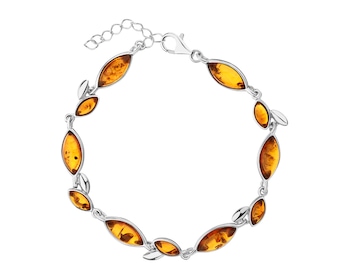 Rhodium Plated Silver Bracelet with Amber