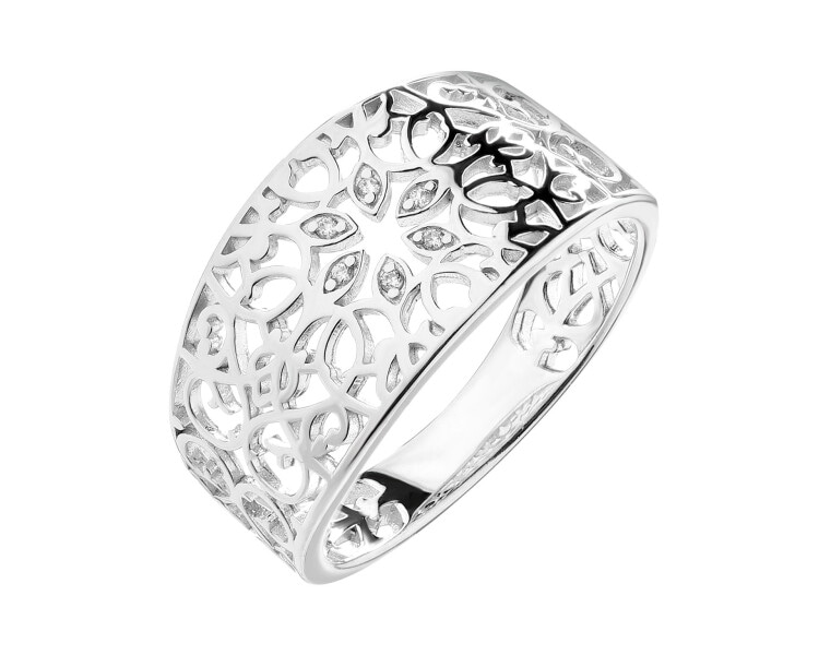 Rhodium Plated Silver Band Ring with Cubic Zirconia