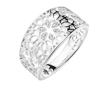 Rhodium Plated Silver Band Ring with Cubic Zirconia