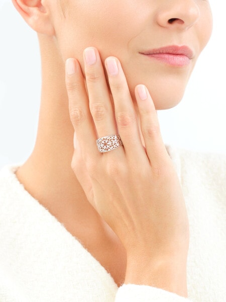 Rhodium Plated Silver Band Ring with Cubic Zirconia