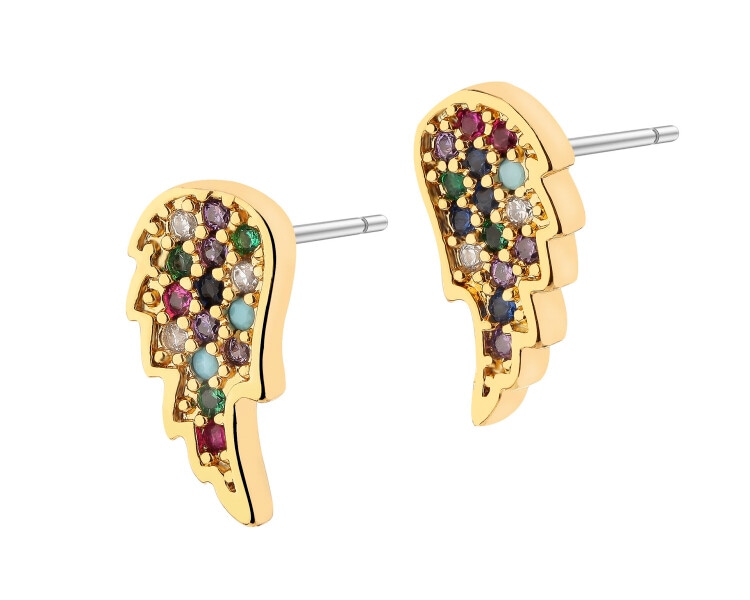 Gold-Plated Brass, Gold-Plated Silver Earrings with Cubic Zirconia