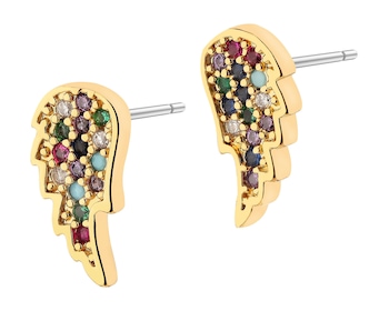 Gold-Plated Brass, Gold-Plated Silver Earrings with Cubic Zirconia