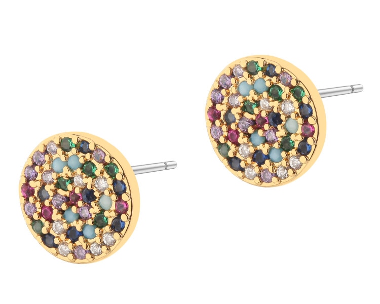 Gold-Plated Brass, Gold-Plated Silver Earrings with Cubic Zirconia