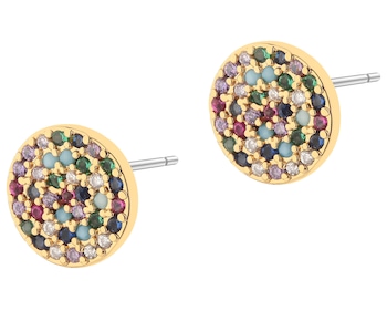 Gold-Plated Brass, Gold-Plated Silver Earrings with Cubic Zirconia