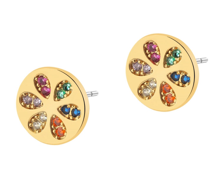 Gold-Plated Brass, Gold-Plated Silver Earrings with Cubic Zirconia