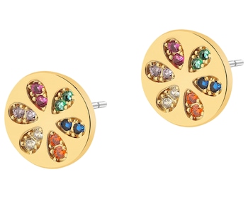 Gold-Plated Brass, Gold-Plated Silver Earrings with Cubic Zirconia